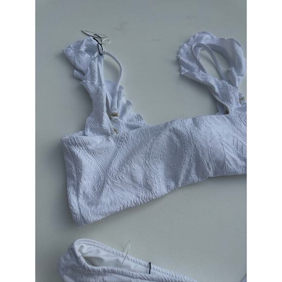 JMP The Label Ruffle Sleeve White Textured Knotted Bridal Bikini Set - XL NWT - Picture 5 of 7